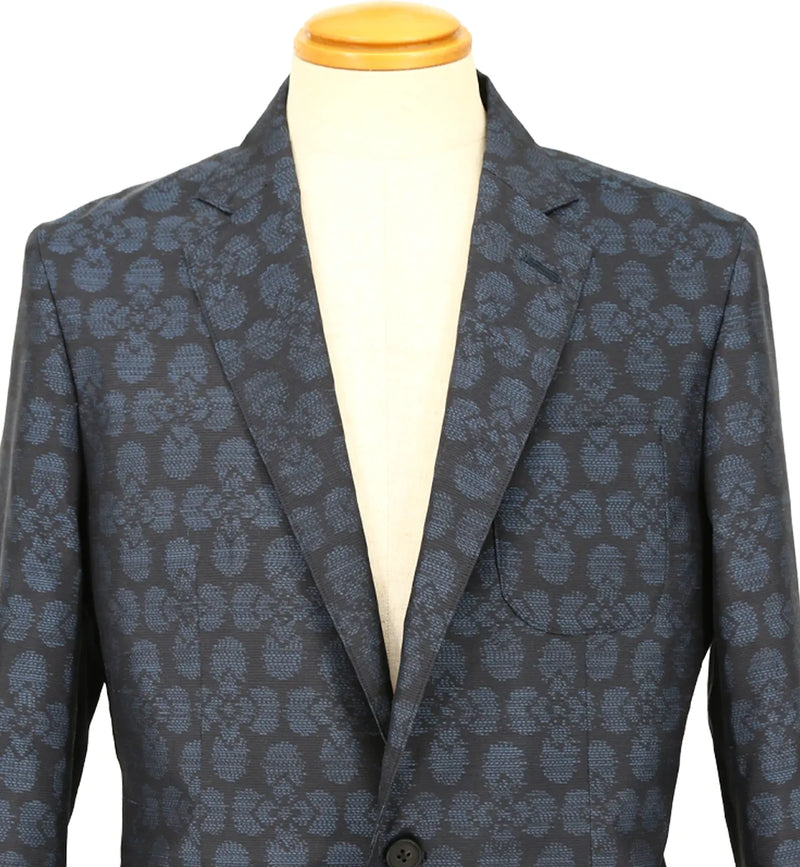 着物ジャケット ネイビー・花柄 大島紬 L23-06|FAR EAST FABRIC 着物ジャケット ネイビー・花柄 大島紬 L23-06|FAR EAST FABRIC