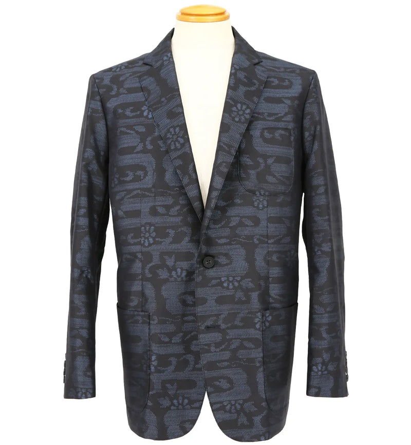 着物ジャケット ネイビー・波の模様 大島紬 XL23-04|FAR EAST FABRIC 着物ジャケット ネイビー・波の模様 大島紬 XL23-04|FAR EAST FABRIC