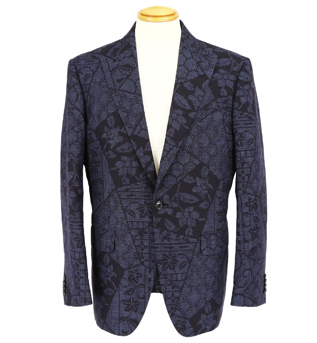 L*N様 美品■ETRO テーラードジャケット　ネイビー　花柄　54 着物ジャケット ネイビー・花柄 紬 XL26-01｜FAR EAST FABRIC