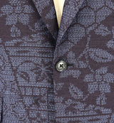 着物ジャケット ネイビー・花柄 紬 XL26-01
