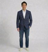 着物ジャケット ネイビー・花柄 紬 XL26-01