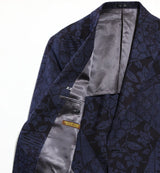 着物ジャケット ネイビー・花柄 紬 XL26-01