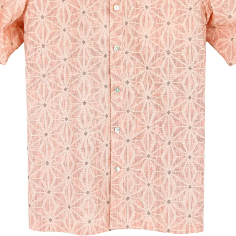 着物アロハシャツ サーモンピンク・麻の葉 大島紬 L23-50