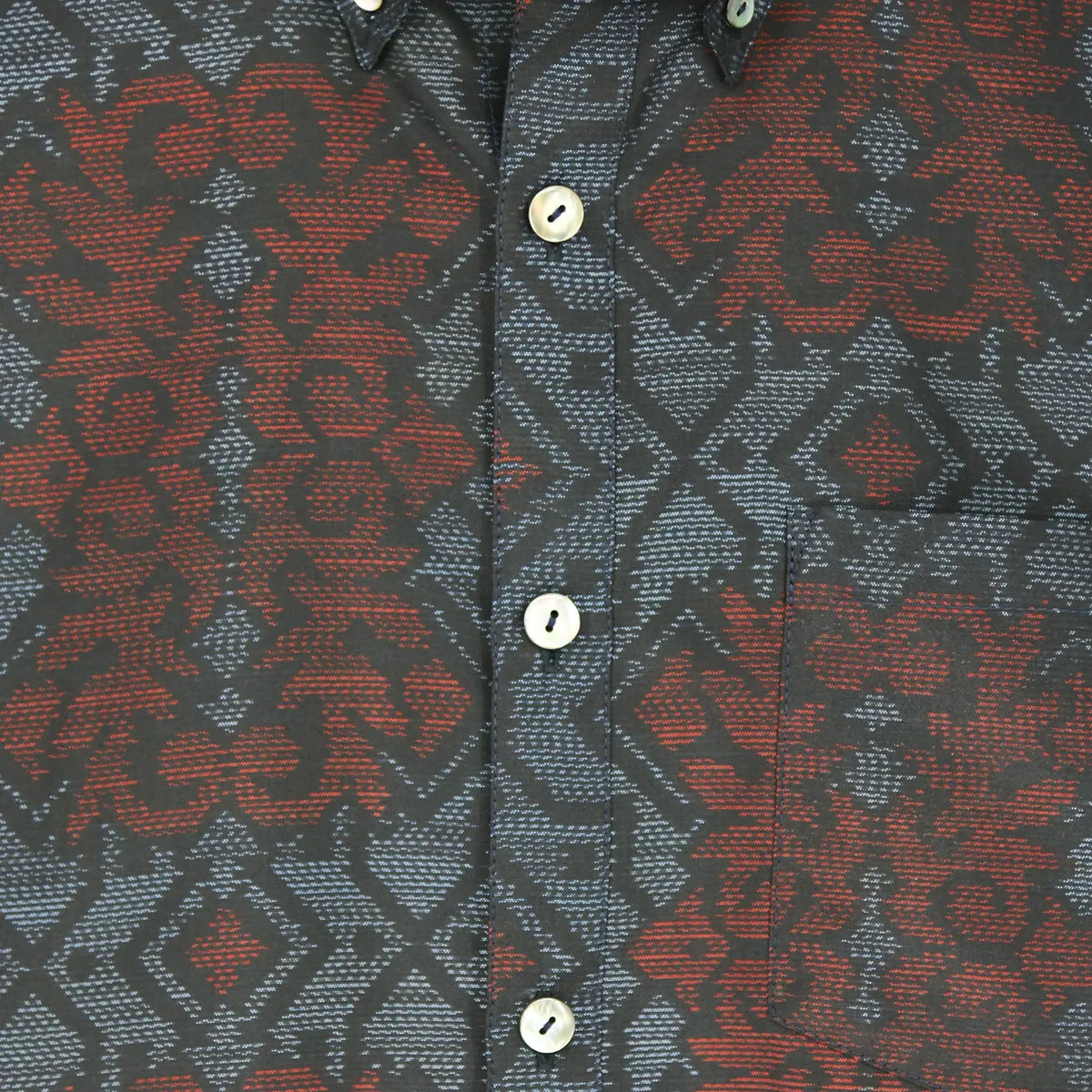着物シャツ ネイビー・花の文様 大島紬 L23-58｜FAR EAST FABRIC