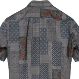 着物シャツ ダークグレー・麻の葉と菊の花 大島紬 L23-60