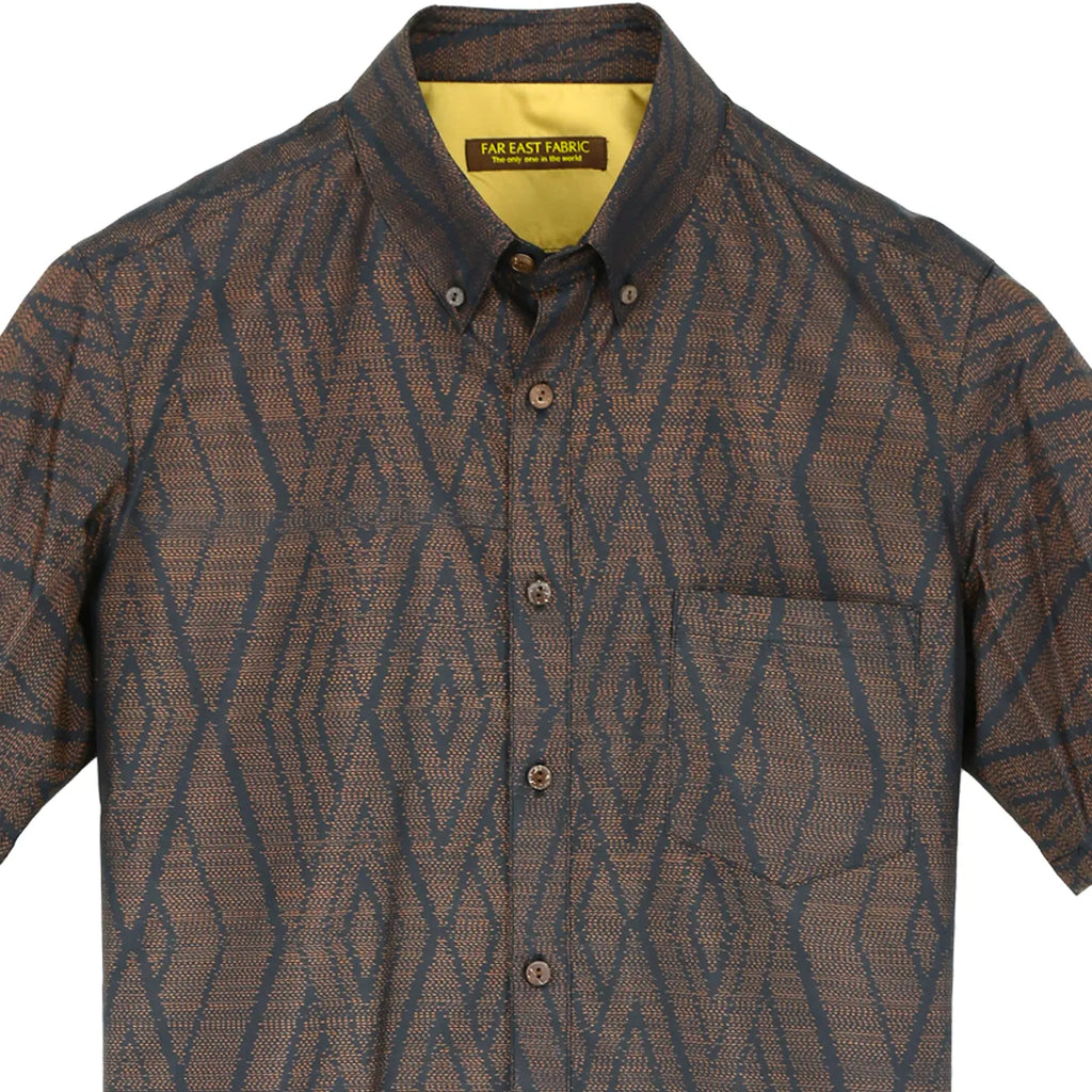 着物リメイクシャツ ブラウン・菱形 大島紬 L23-62｜FAR EAST FABRIC