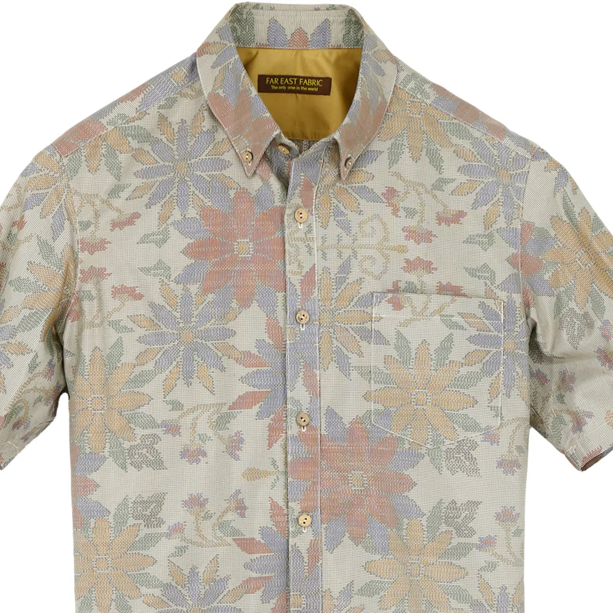 着物シャツ アイボリー・花柄 大島紬 L23-63｜FAR EAST FABRIC