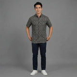 着物リメイクシャツ ダークグレー・蜀江柄 大島紬 L26-01