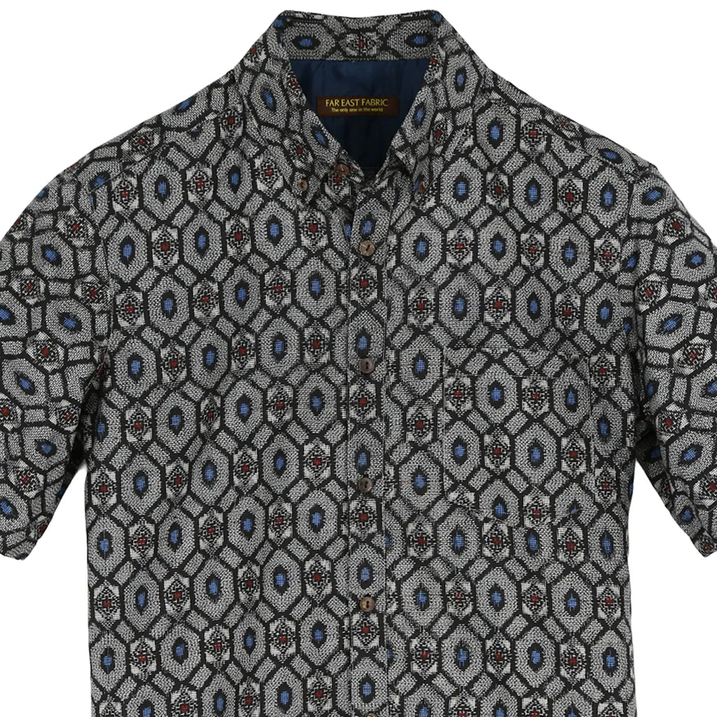 着物リメイクシャツ グレー・亀甲柄 大島紬 L26-03｜FAR EAST FABRIC