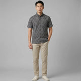 着物リメイクシャツ グレー・亀甲柄 大島紬 L26-03