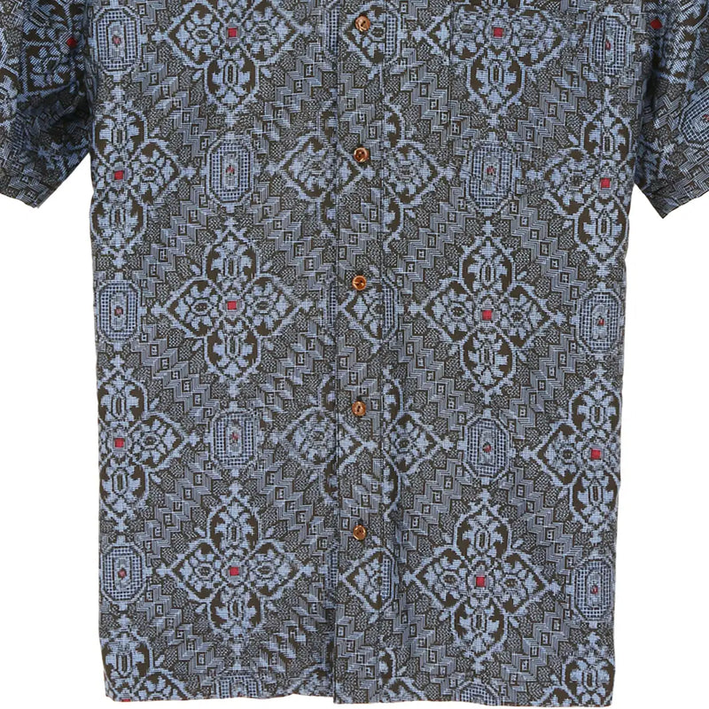 着物アロハシャツ ブルー・龍郷 花柄 大島紬 XL23-45