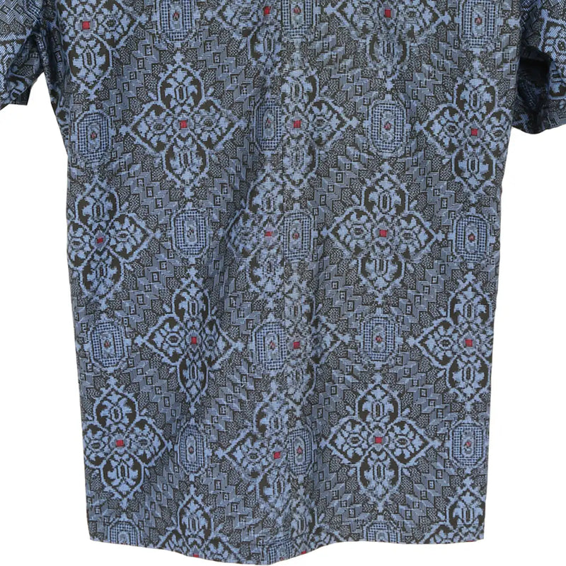 着物アロハシャツ ブルー・龍郷 花柄 大島紬 XL23-45