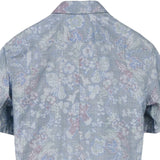 着物シャツ ブルーグレー・植物柄 大島紬 XL23-62