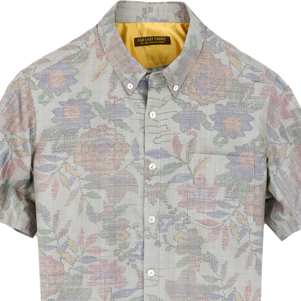 着物シャツ アイボリー・お花柄 大島紬 XL23-72｜FAR EAST FABRIC