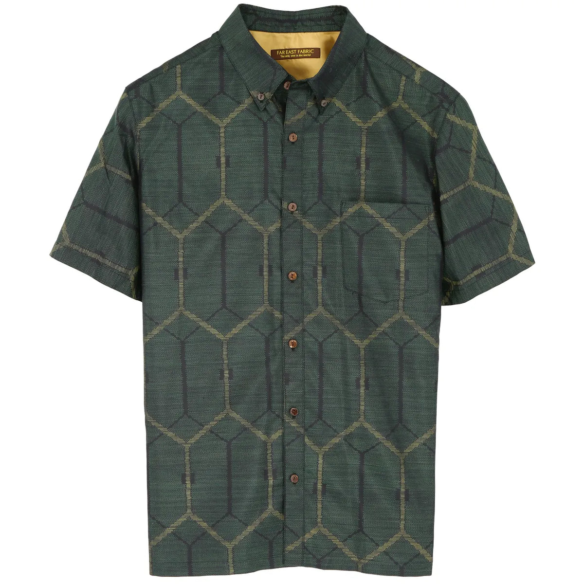 着物シャツ グリーン・亀甲柄 大島紬 XL23-74|FAR EAST FABRIC 着物シャツ グリーン・亀甲柄 大島紬 XL23-74|FAR EAST FABRIC