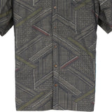 着物シャツ 茶色がかったグレー・幾何学模様 大島紬 XL23-77