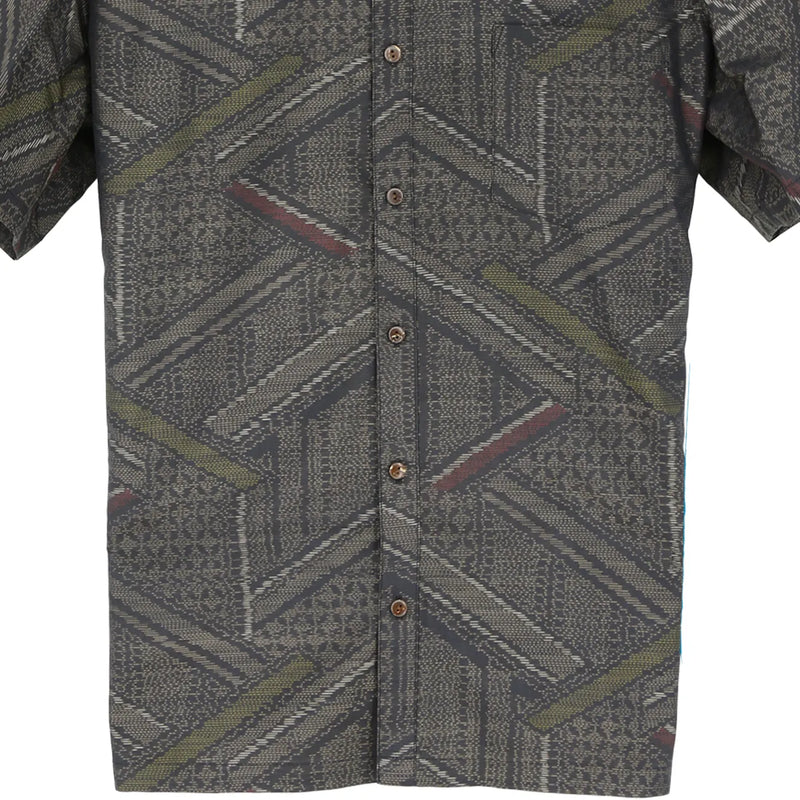 着物シャツ 茶色がかったグレー・幾何学模様 大島紬 XL23-77