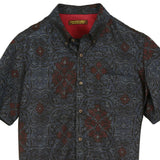 着物リメイクシャツ ネイビー・花柄 大島紬 XL26-02