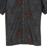 着物リメイクシャツ ネイビー・花柄 大島紬 XL26-02