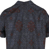 着物リメイクシャツ ネイビー・花柄 大島紬 XL26-02