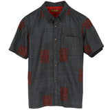 着物リメイクシャツ ネイビー・幾何学模様 大島紬 XL26-04