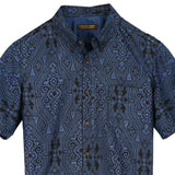 着物リメイクシャツ ブルー・和紋様 大島紬 XL26-07