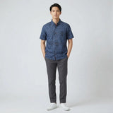 着物リメイクシャツ ブルー・和紋様 大島紬 XL26-07