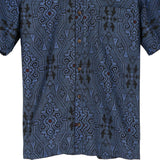 着物リメイクシャツ ブルー・和紋様 大島紬 XL26-07