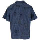 着物リメイクシャツ ブルー・和紋様 大島紬 XL26-07