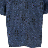 着物リメイクシャツ ブルー・和紋様 大島紬 XL26-07