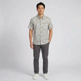 着物リメイクシャツ ホワイト・幾何学紋様 大島紬 XL26-15