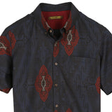 着物リメイクシャツ ネイビー・花紋様 大島紬 XL26-19