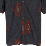 着物リメイクシャツ ネイビー・花紋様 大島紬 XL26-19