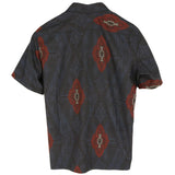 着物リメイクシャツ ネイビー・花紋様 大島紬 XL26-19