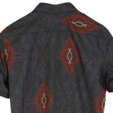 着物リメイクシャツ ネイビー・花紋様 大島紬 XL26-19