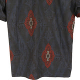 着物リメイクシャツ ネイビー・花紋様 大島紬 XL26-19