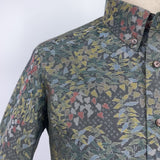 着物シャツ グリーン・葉っぱ文様 大島紬 L23-38
