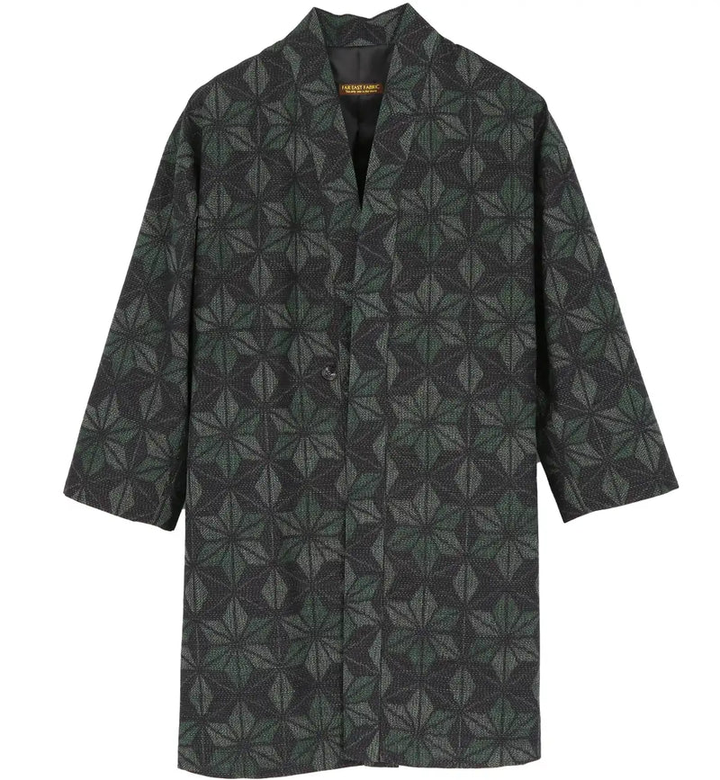 着物羽織コート・ガウン 深緑・麻の葉模様 23-2|FAR EAST FABRIC 着物羽織コート・ガウン 深緑・麻の葉模様 23-2|FAR EAST FABRIC