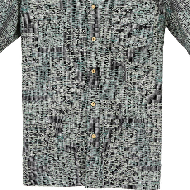 着物アロハシャツ グリーン・素朴な模様 大島紬 L2146