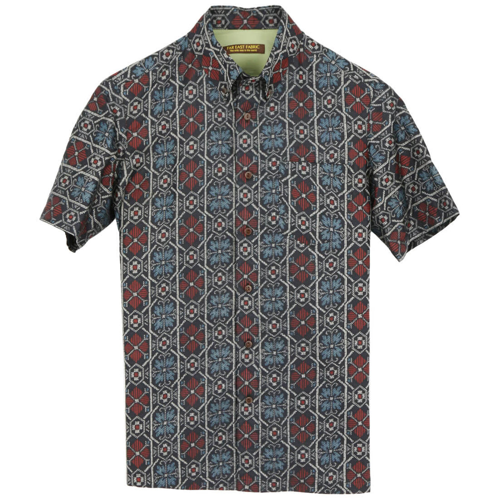 着物アロハシャツ 青と赤・花の文様 L2147｜FAR EAST FABRIC
