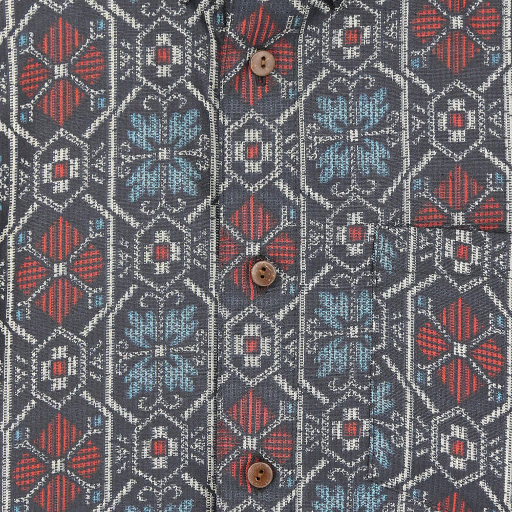 あろは様 着物アロハシャツ 青と赤・花の文様 L2147｜FAR EAST FABRIC