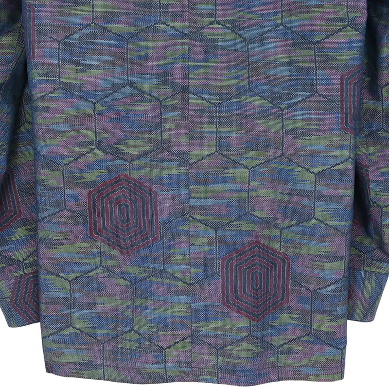 着物シャツ 長袖 青と紫・亀甲 大島紬 L23-16
