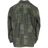 着物シャツ 長袖 グリーン・十字と四角模様 XL23-15